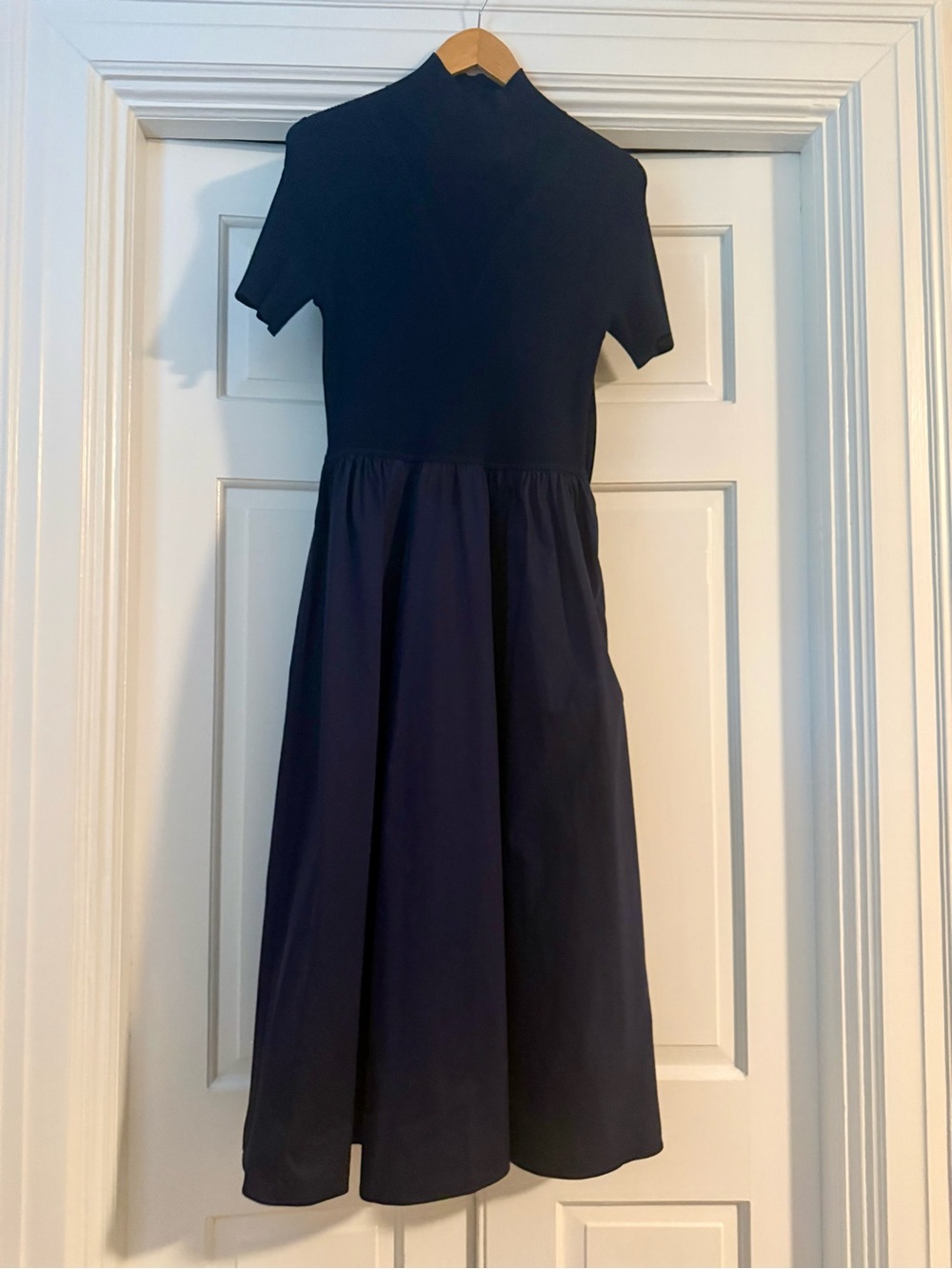 Tanya Taylor Navy Short-Sleeve Midi Dress
